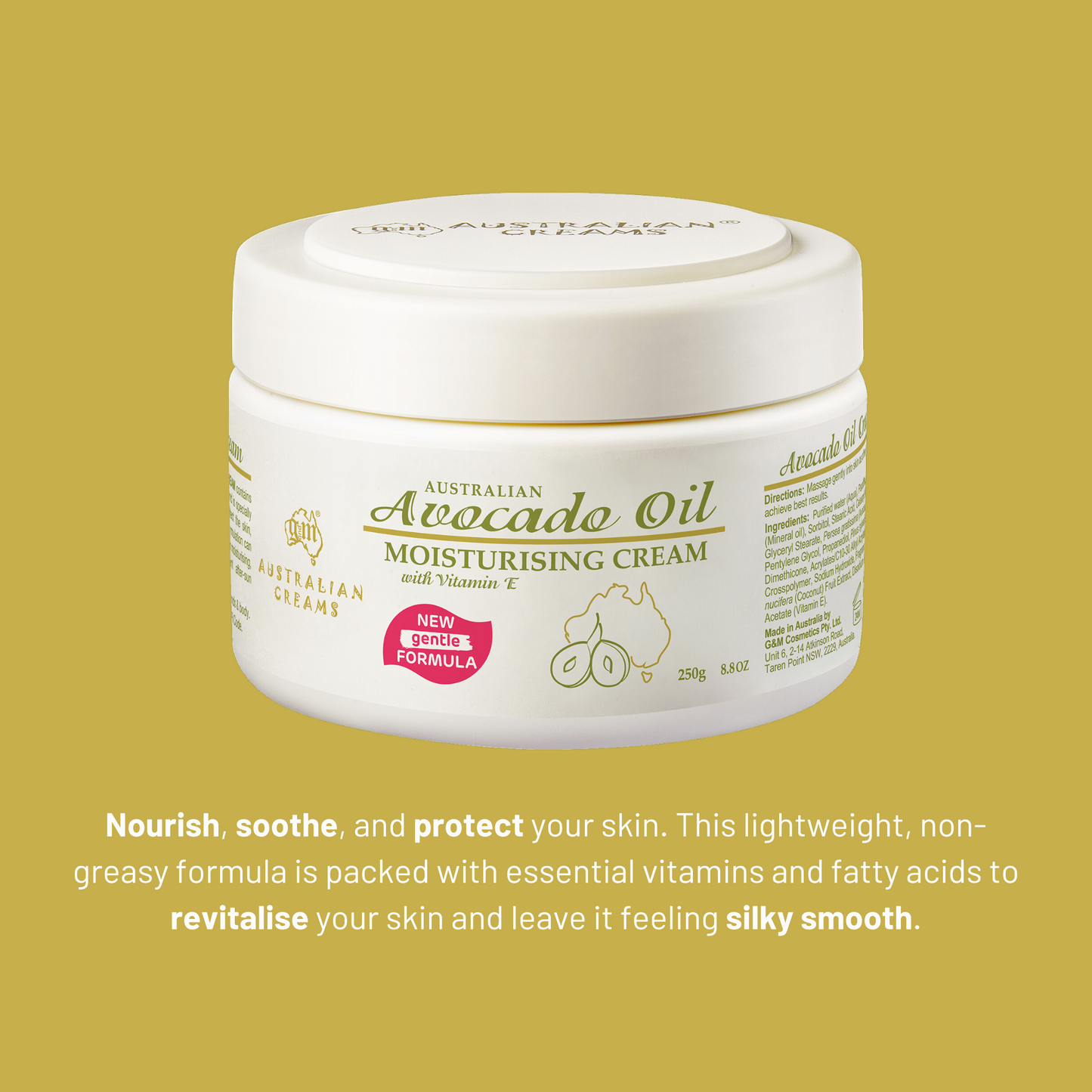 Australian Creams Avocado Oil Daily Moisturiser 250g suitable for all skin types