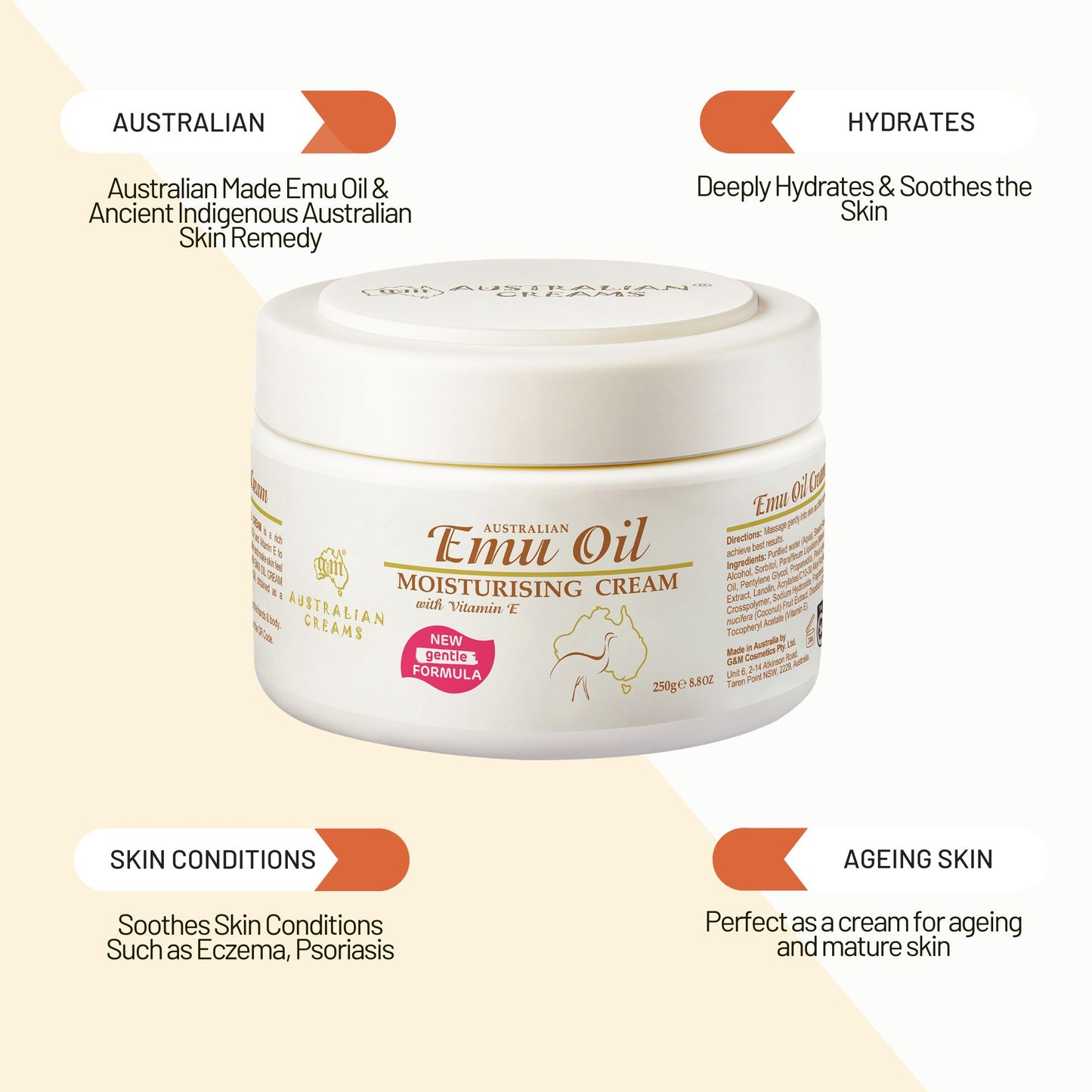 Australian Creams Emu Oil Anti-Aging Moisturiser 250g for mature and ageing skin